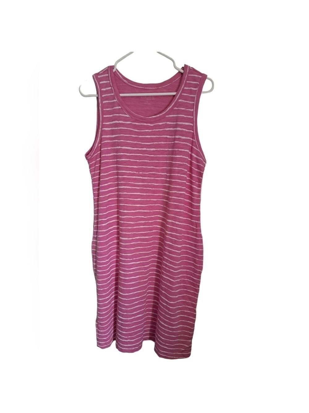 ESCAPE HABITAT clothes pink white stripe tank dress cotton beachy pockets S